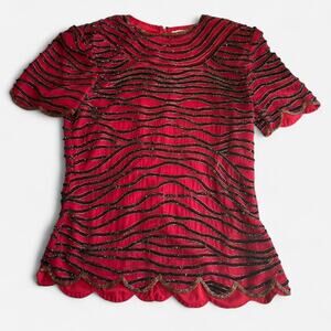 PAPELL BOUTIQUE Women M Embellished Sequined Beaded Red Top
